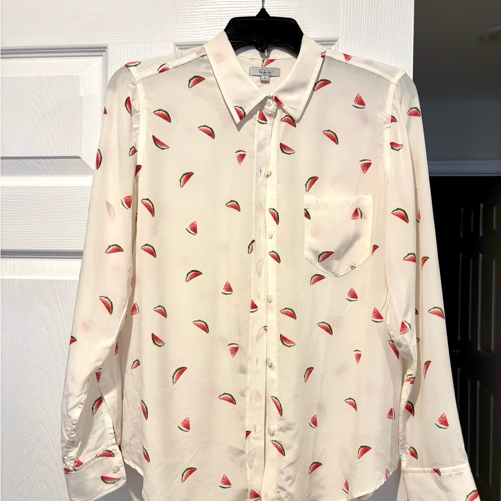 Rails White Button-Down Shirt with Watermelon Print